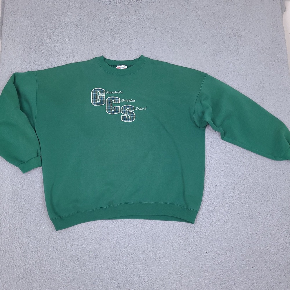 Vintage‎ Hanes Heavyweight Sweatshirt Grandville Christian School XXL Green USA